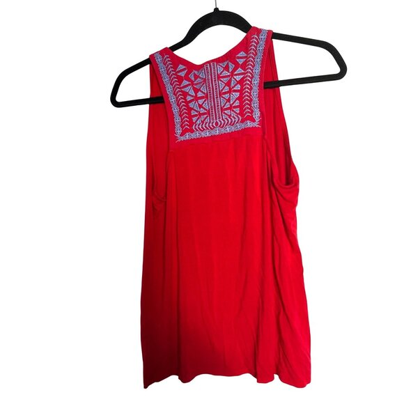 Gibson Womens Sleeveless Red Tank Top With Blue Embroidered Back Yoke Design Siz - Picture 1 of 5